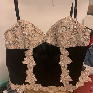 Cache bedazzled corset-like top